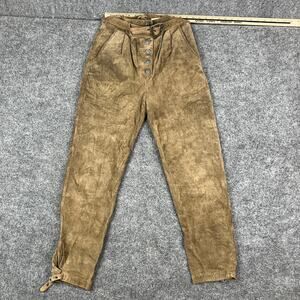 Landhous Womens Pants Size 38 Brown Suede Leather High Waist Pleated Vintage